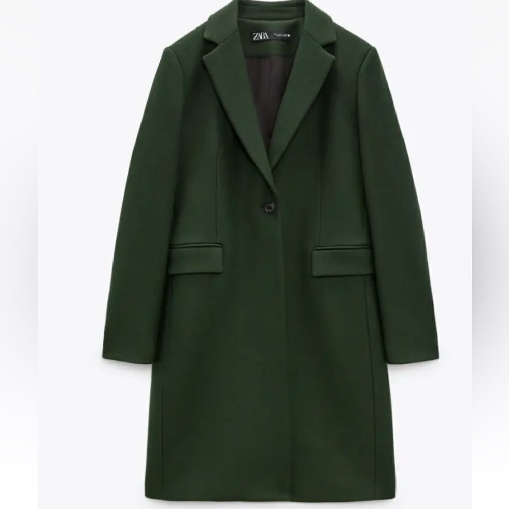 ZARA WOMEN NEW MENSWEAR STYLE WOOL COAT MANTECO BOTTLE GREEN SIZE SMALL